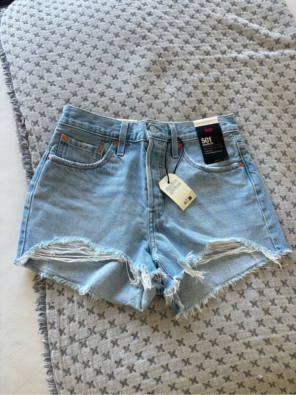 Levi's Light Blue Distressed High-Rise Denim Shorts